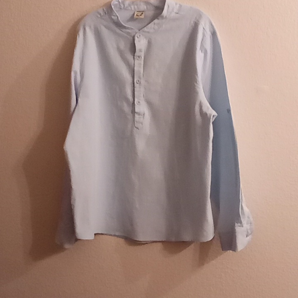 NEW HARDADDY Bamboo Round Neck Long Sleeve & Rolled Up Chambray Sz L Blue B4 X P